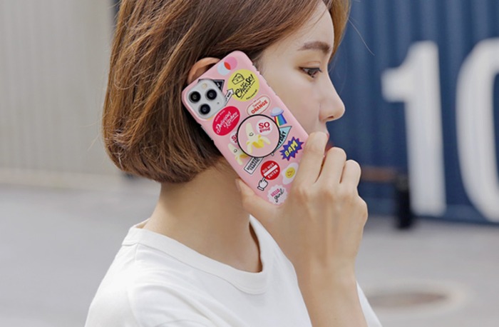 핑크 컬러패치 원형 그립 스마트톡 하드폰케이스 ❤아이폰케이스12 미니 프로맥스 11 pro max 갤럭시s21 20 10 9 8 노트 플러스 울트라